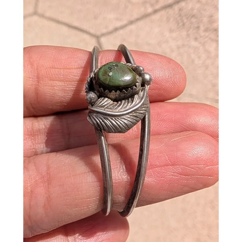 Navajo Sterling Silver & Turquoise Kids cuff Open Bracelet Native American 6.7g